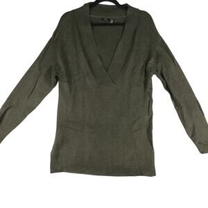 RDI Womens XS Tunic Sweater Dark Green V Neck Oversized Solid Stretch NWOT